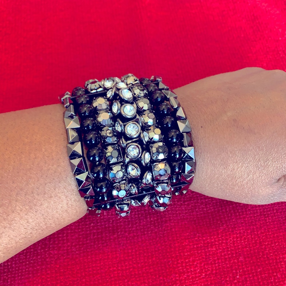 Black and rhinestone cuff bracelet